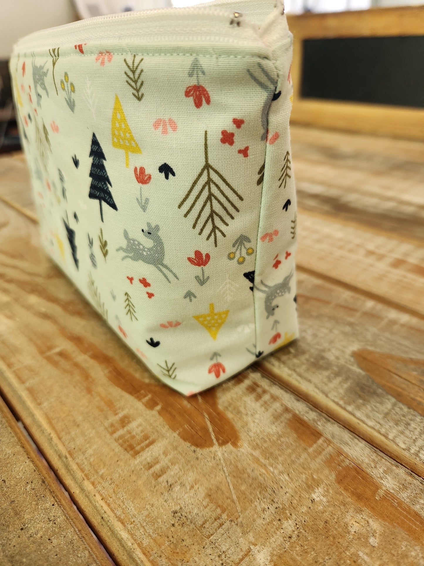 Zipper Pouch - Trees, deer and sparkly lining