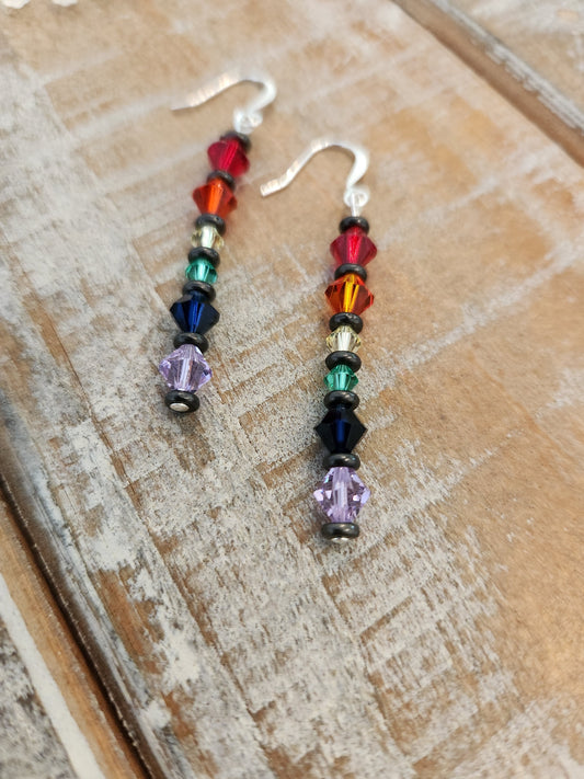 Rainbow earrings -  crystal and hematite