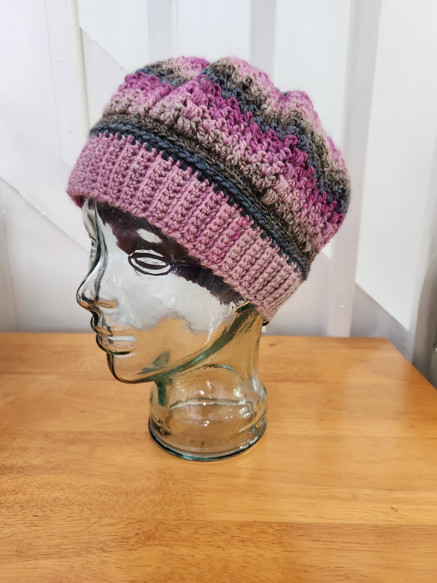 Pink and grey slouchy beanie