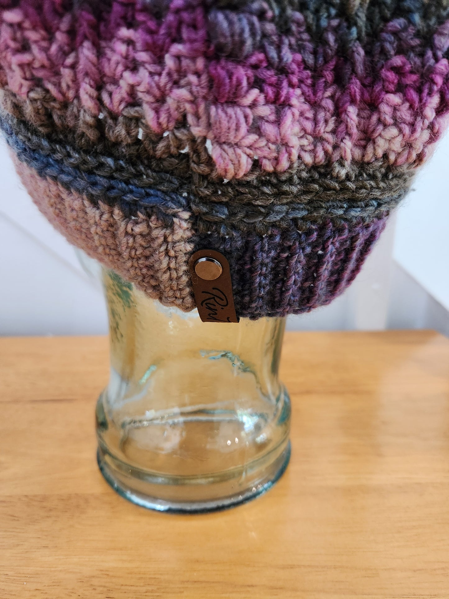 Pink and grey slouchy beanie