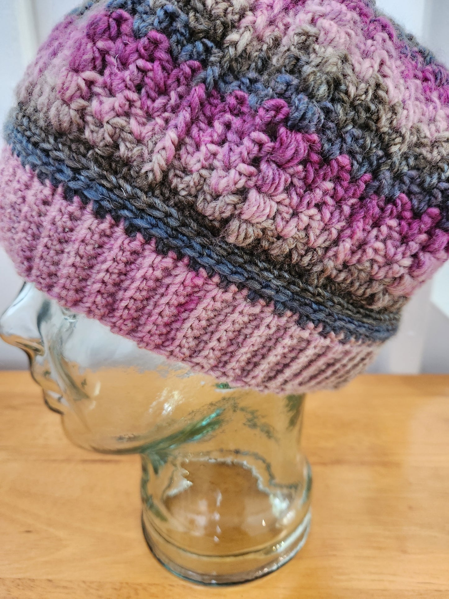 Pink and grey slouchy beanie