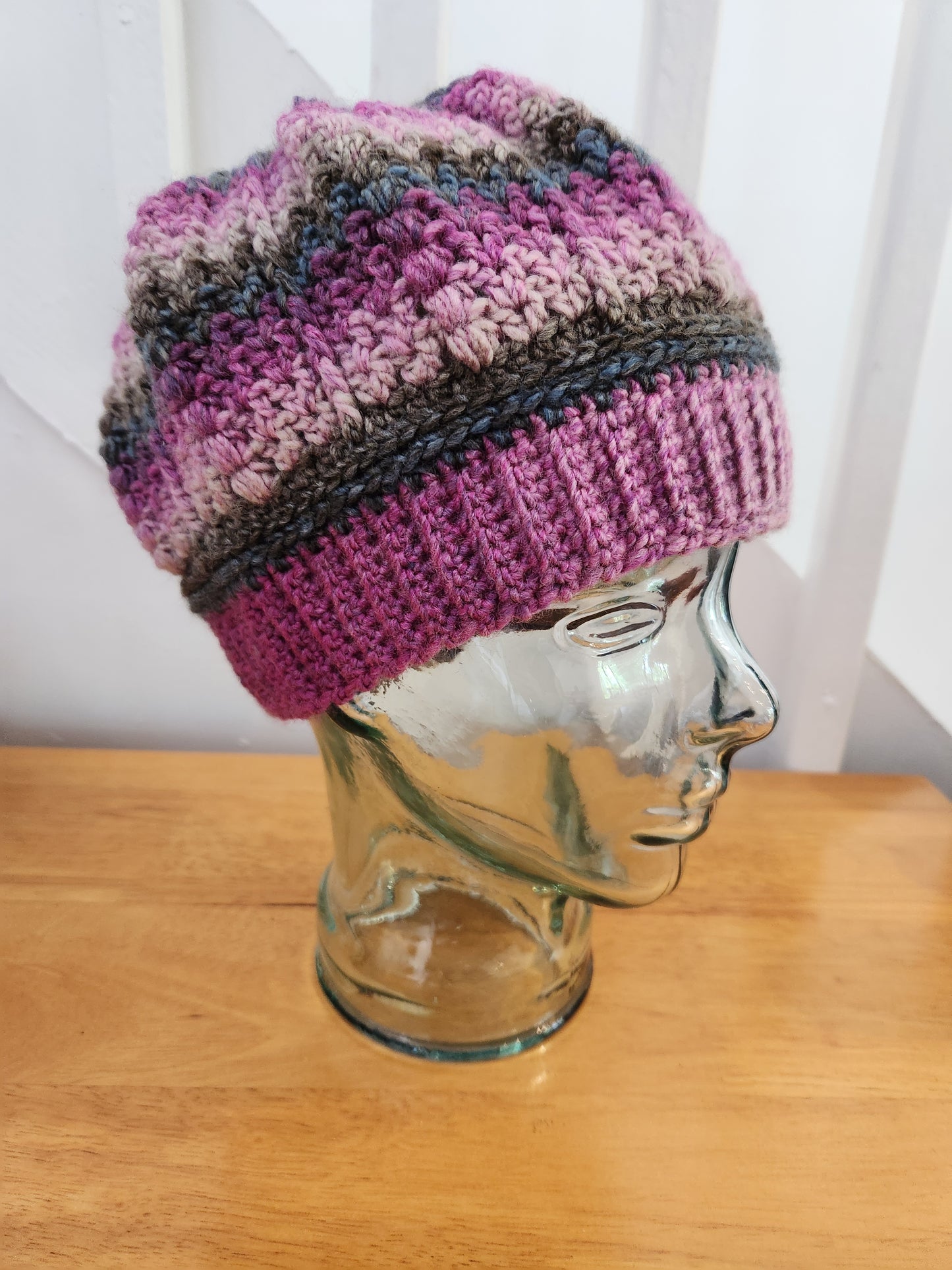 Pink and grey slouchy beanie