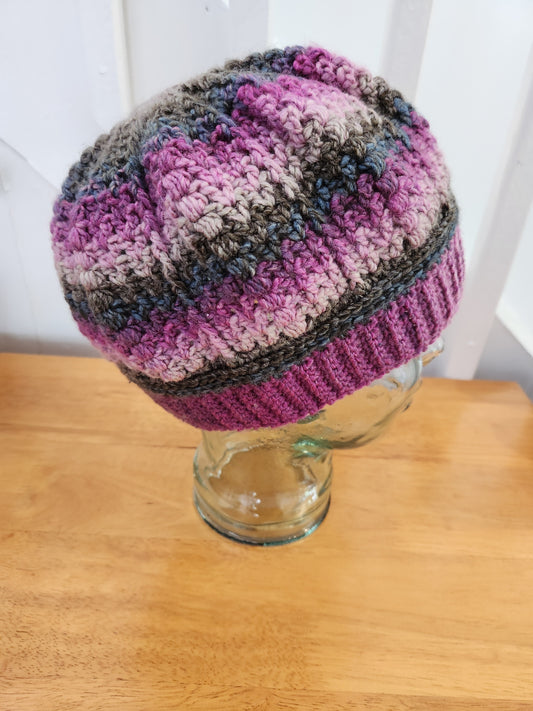 Pink and grey slouchy beanie