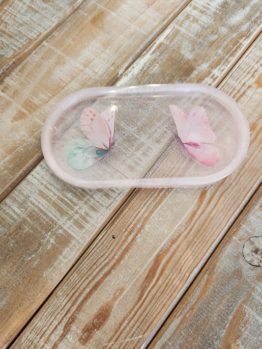 Resin tray with butterflies - handmade