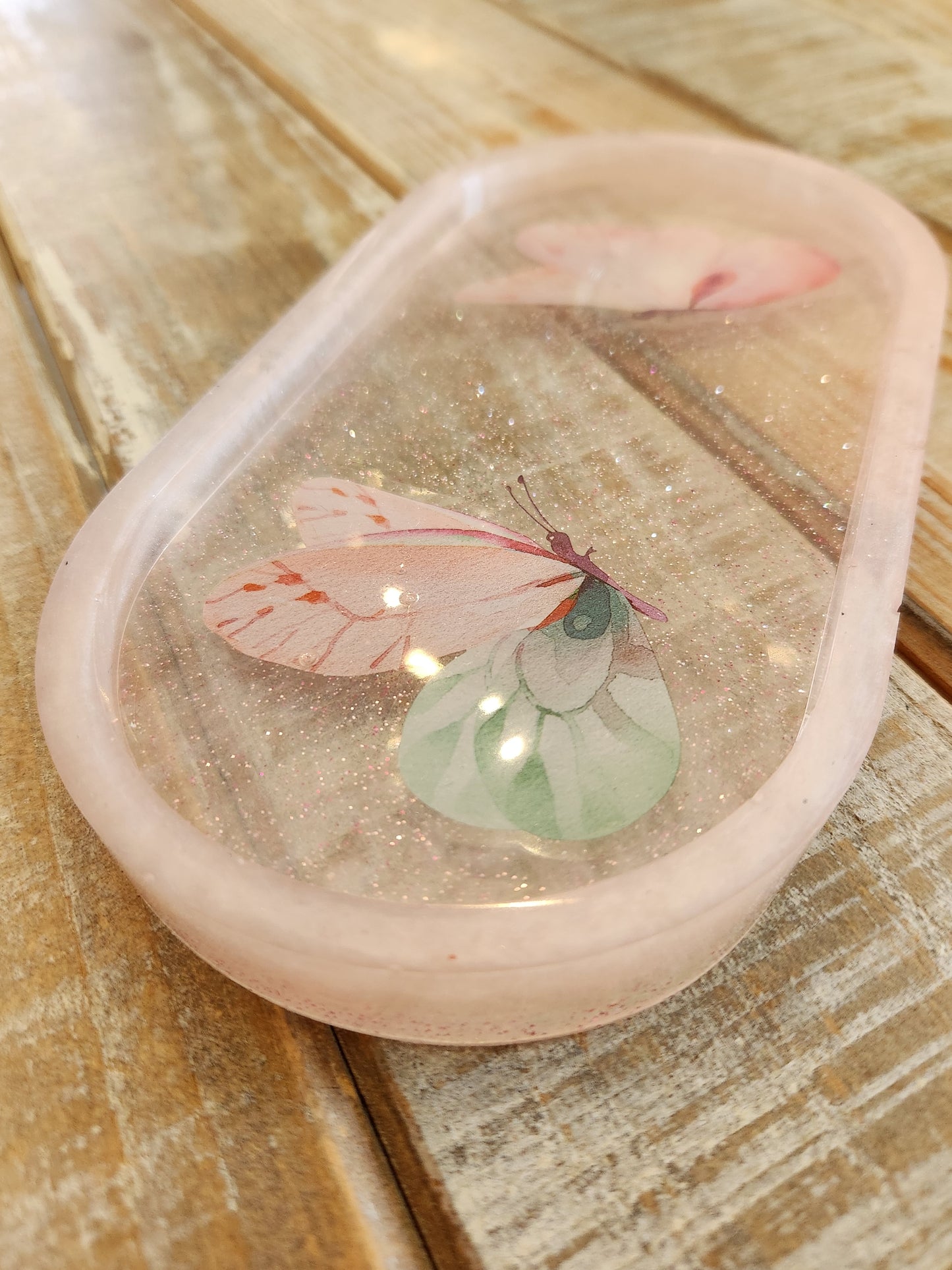 Resin tray with butterflies - handmade