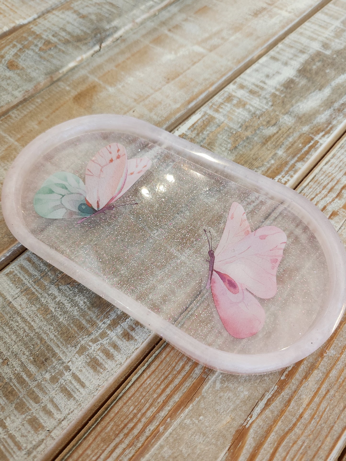 Resin tray with butterflies - handmade