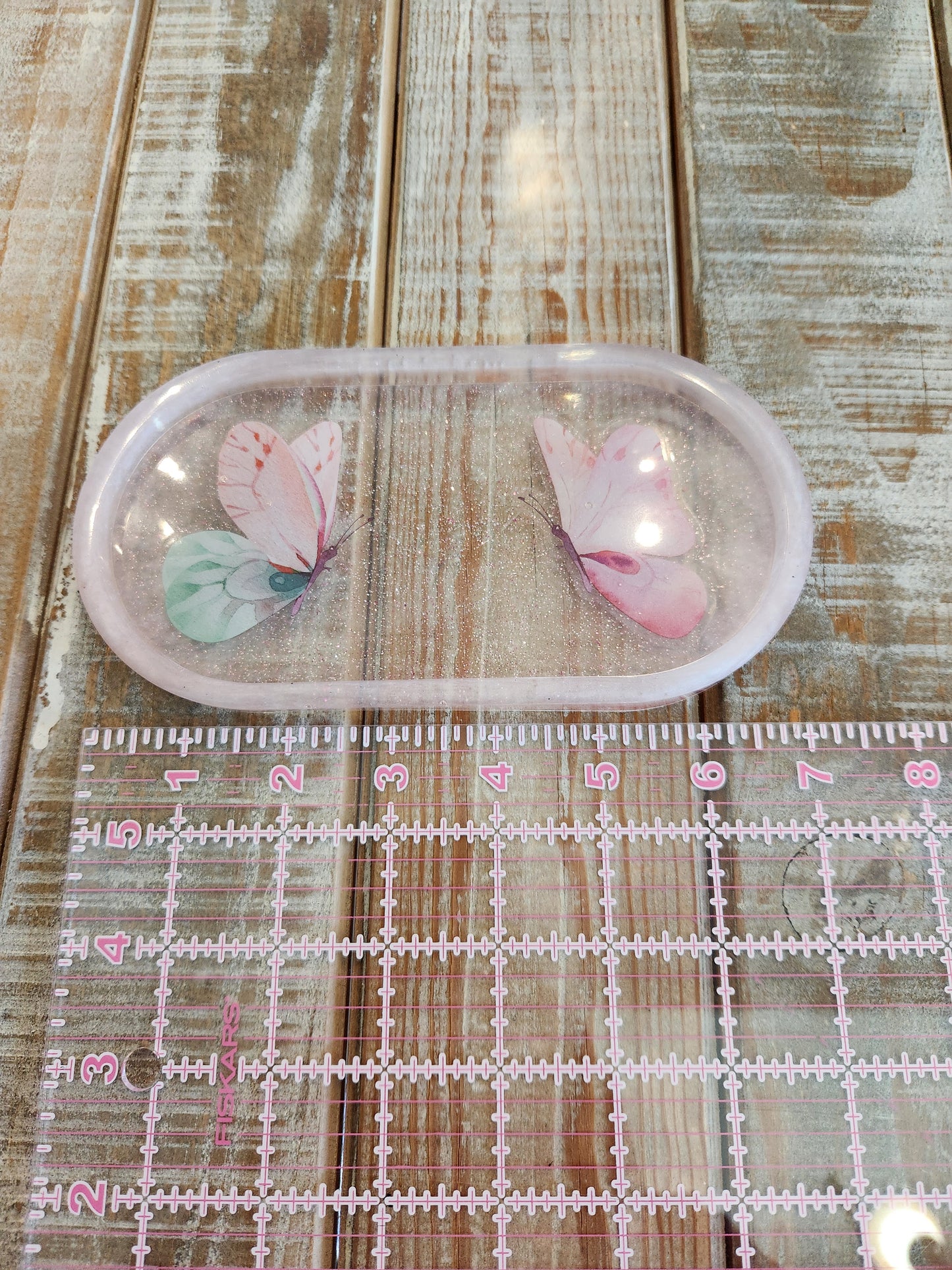 Resin tray with butterflies - handmade