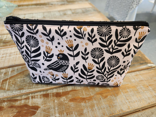 Pink, black and gold bird theme zipper pouch