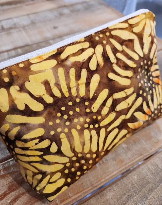 Batik sunflowers zipper pouch