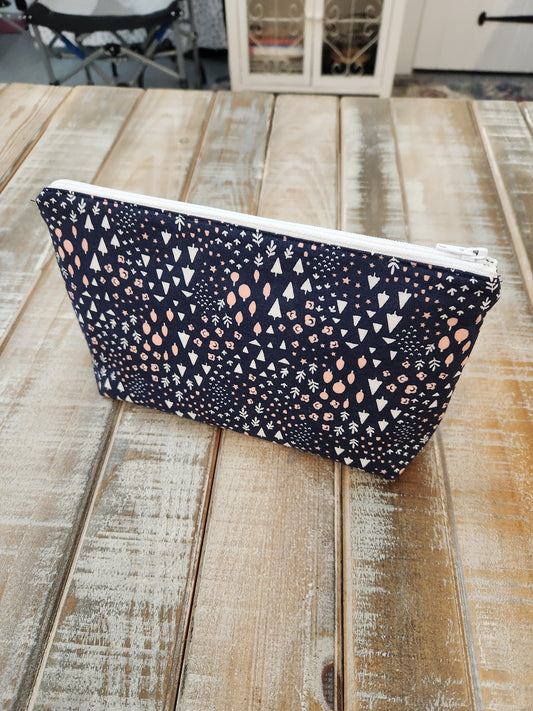 Navy blue zipper pouch with tiny trees