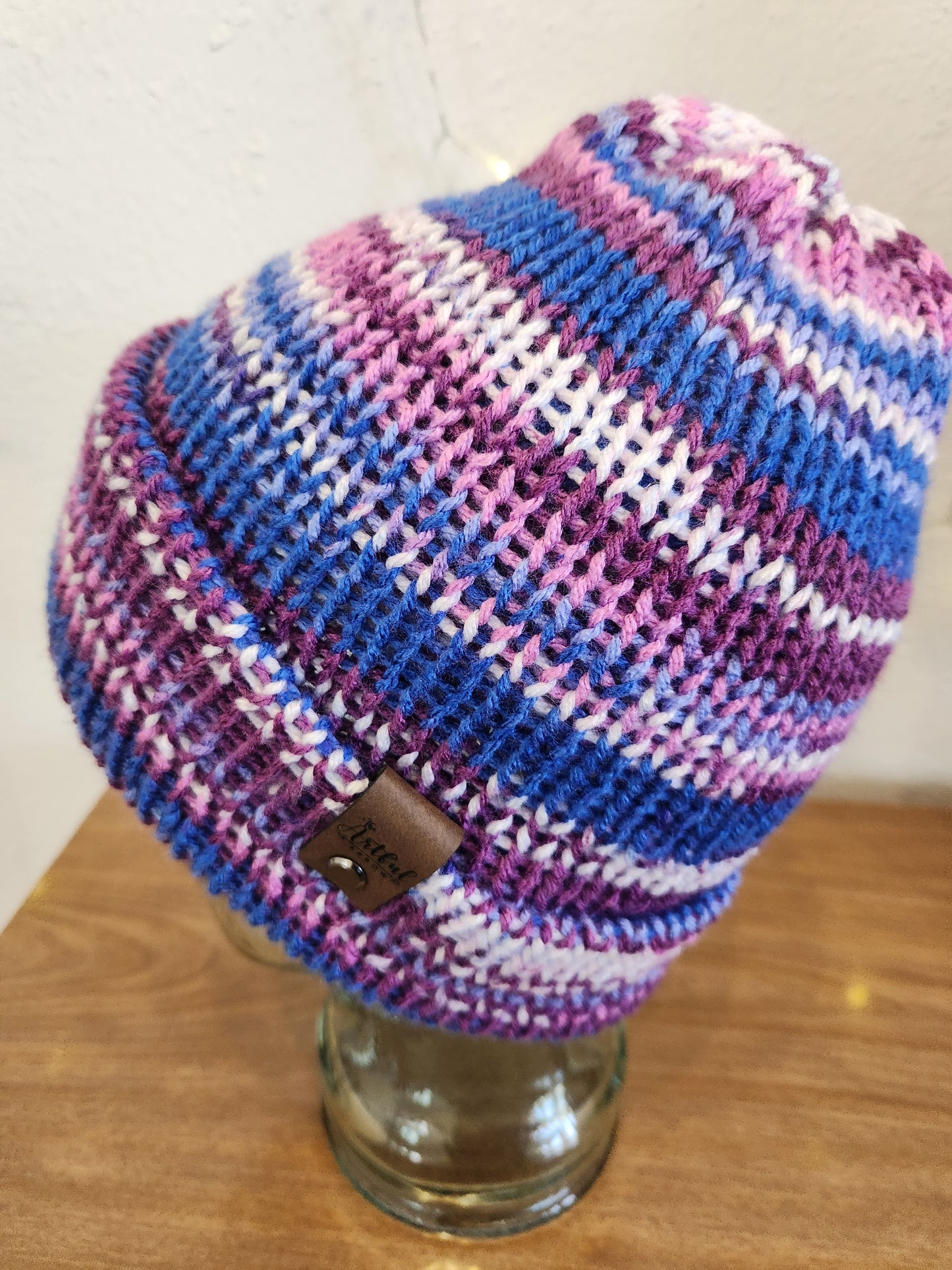 Knit Hat - Blue/Purple Stripes