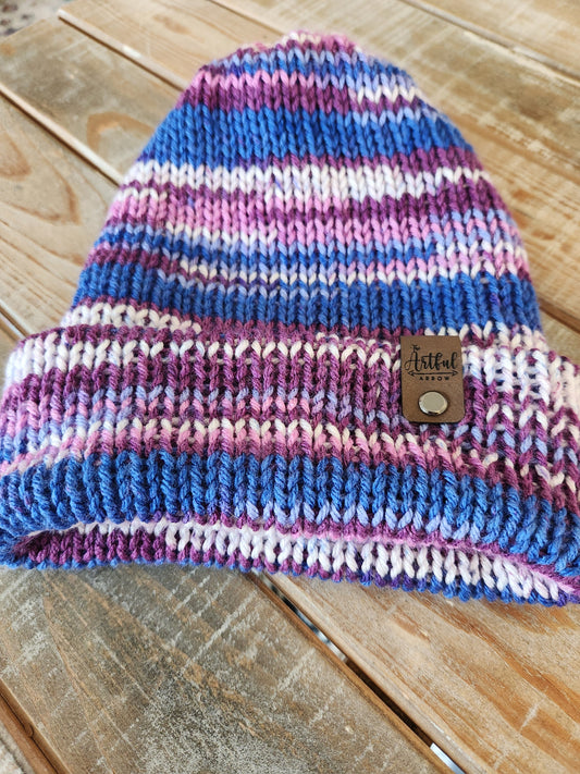 Knit Hat - Blue/Purple Stripes