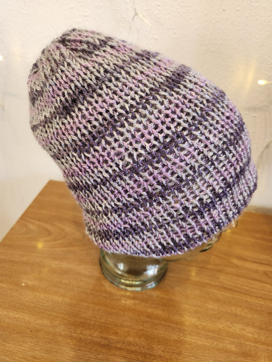 Knit Hat - Super soft, purple, gray, and pink stripe
