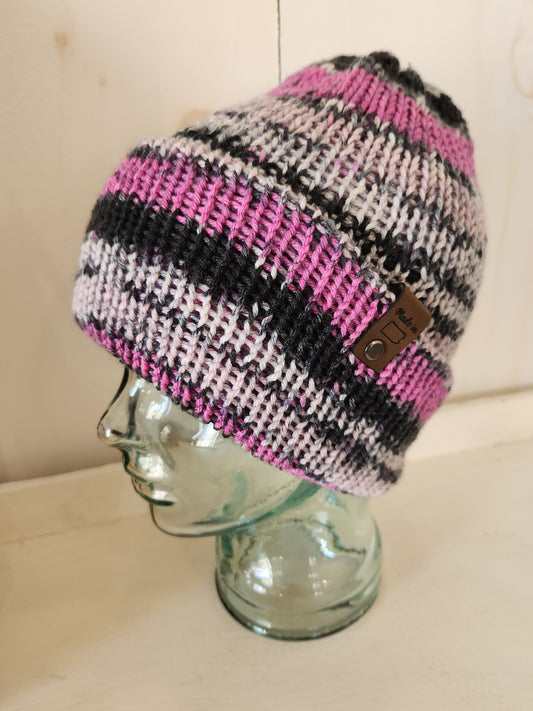 Knit Hat - Pink and black