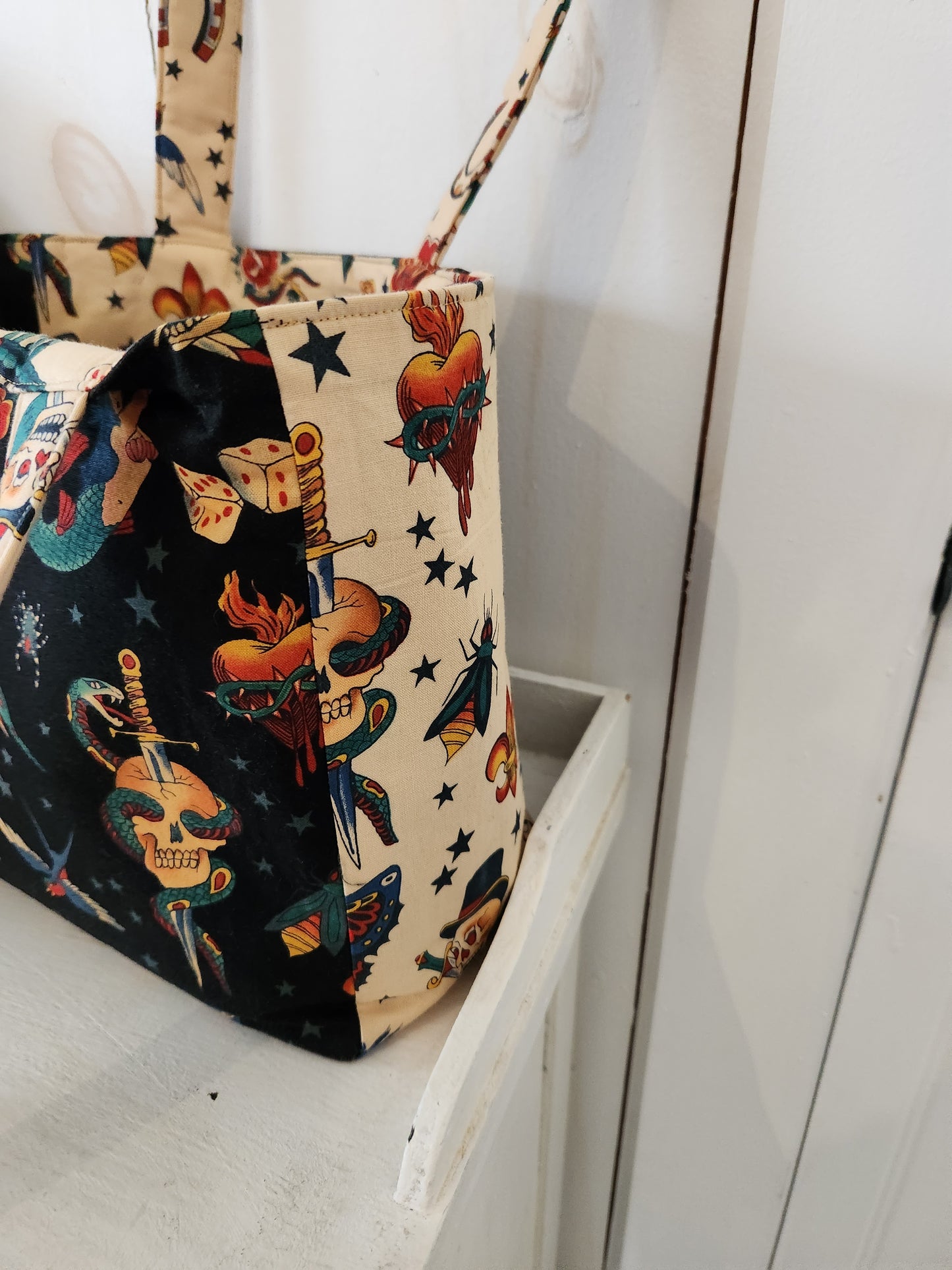 The wide tote - reversible vintage tattoos