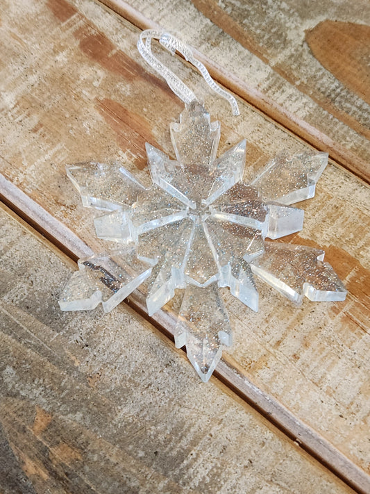 Resin ornament - large snowflake - clear sparkles
