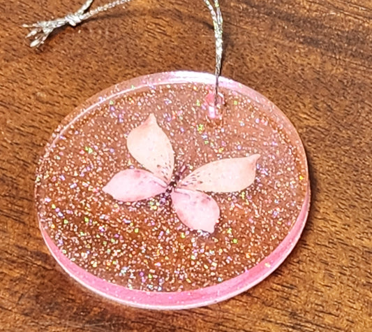 Resin ornament - small pink butterfly sparkles
