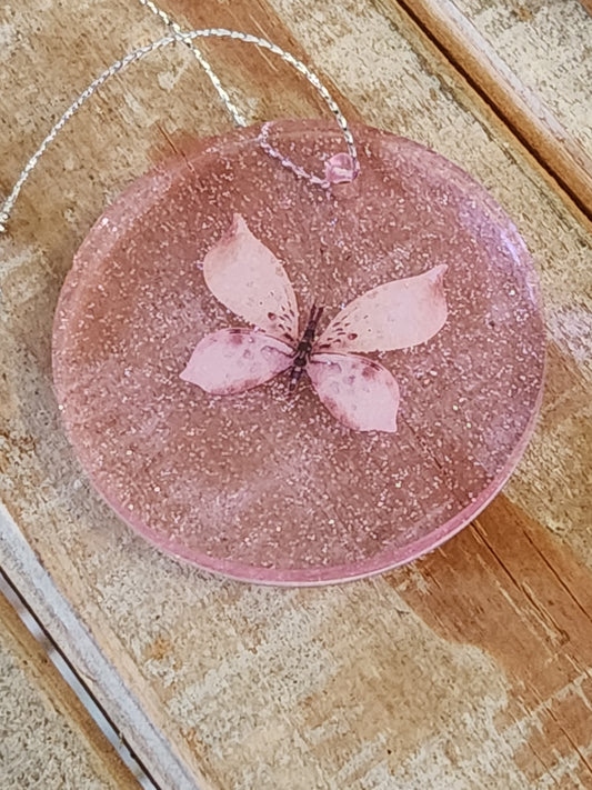 Resin ornament - small pink butterfly sparkles