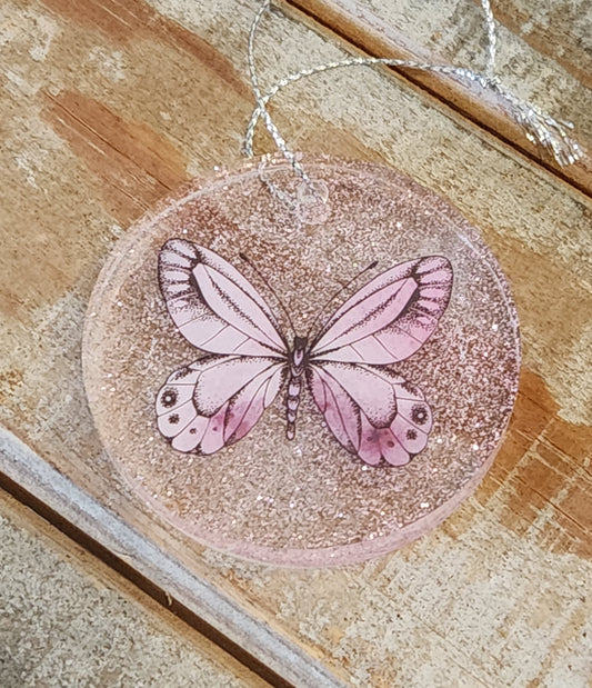 Resin ornament - pink butterfly sparkles