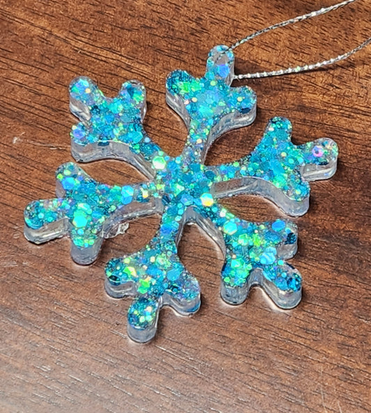 Resin ornament - snowflake - extra blue glitter