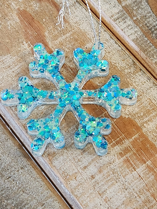 Resin ornament - snowflake - extra blue glitter