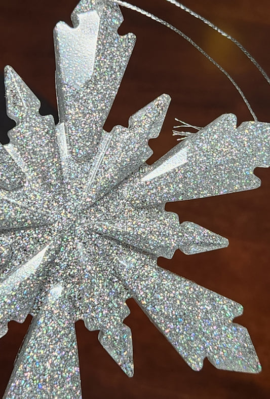 Resin ornament - snowflake - holographic glitter