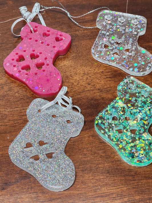 Resin ornament - holographic silver Christmas Stocking