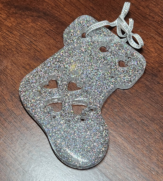 Resin ornament - holographic silver Christmas Stocking