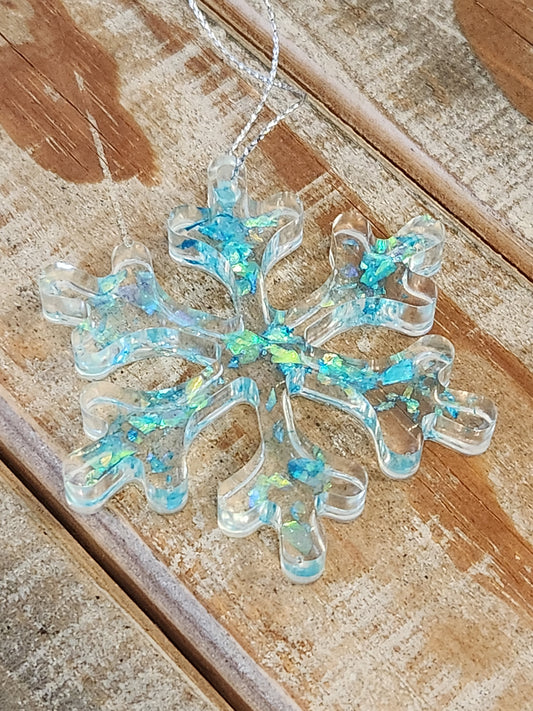 Resin ornament - snowflake - blue flake sparkle