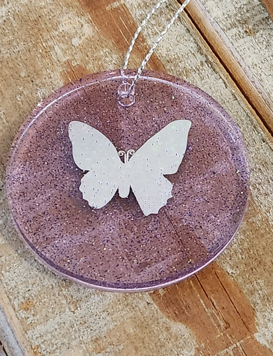 Resin ornament - butterfly purple sparkles