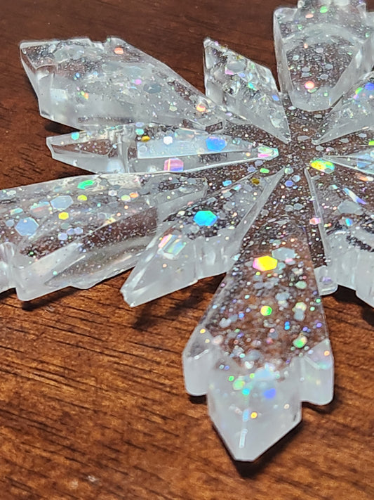 Resin ornament - large snowflake - clear sparkles