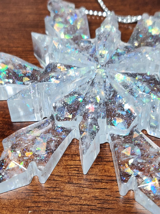 Resin ornament - large snowflake - sparkle flakes