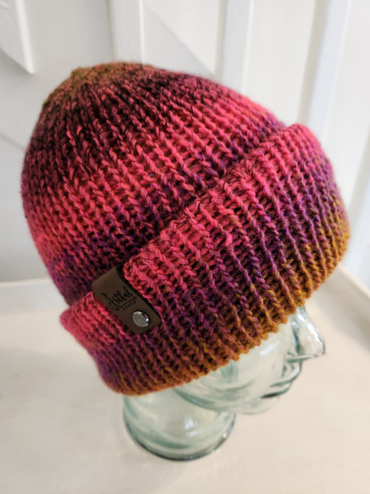 Knit Hat - Hot pink, purple and gold