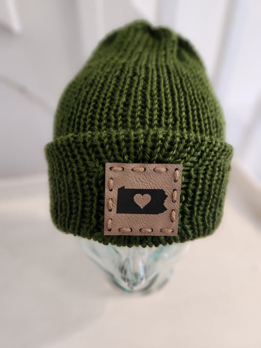 Knit Hat - Green with ❤️ PA patch