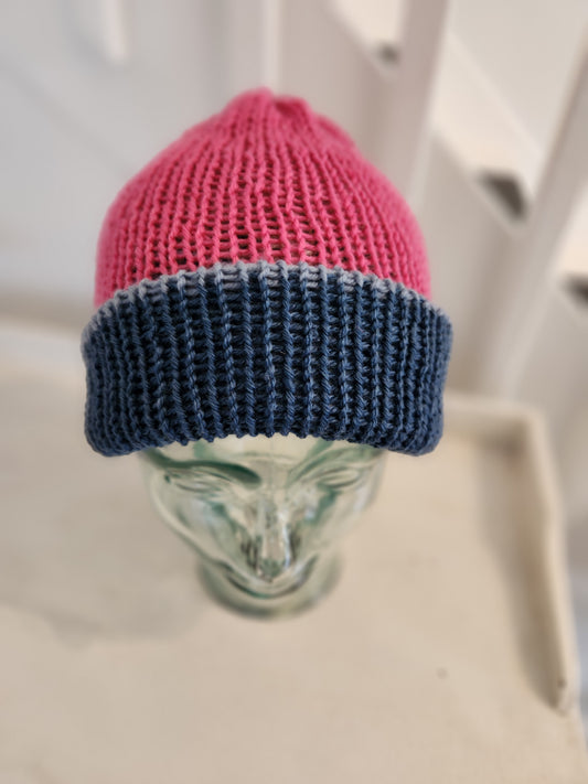 Knit Hat - pink and blue