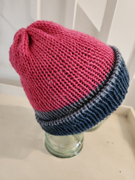 Knit Hat - pink and blue