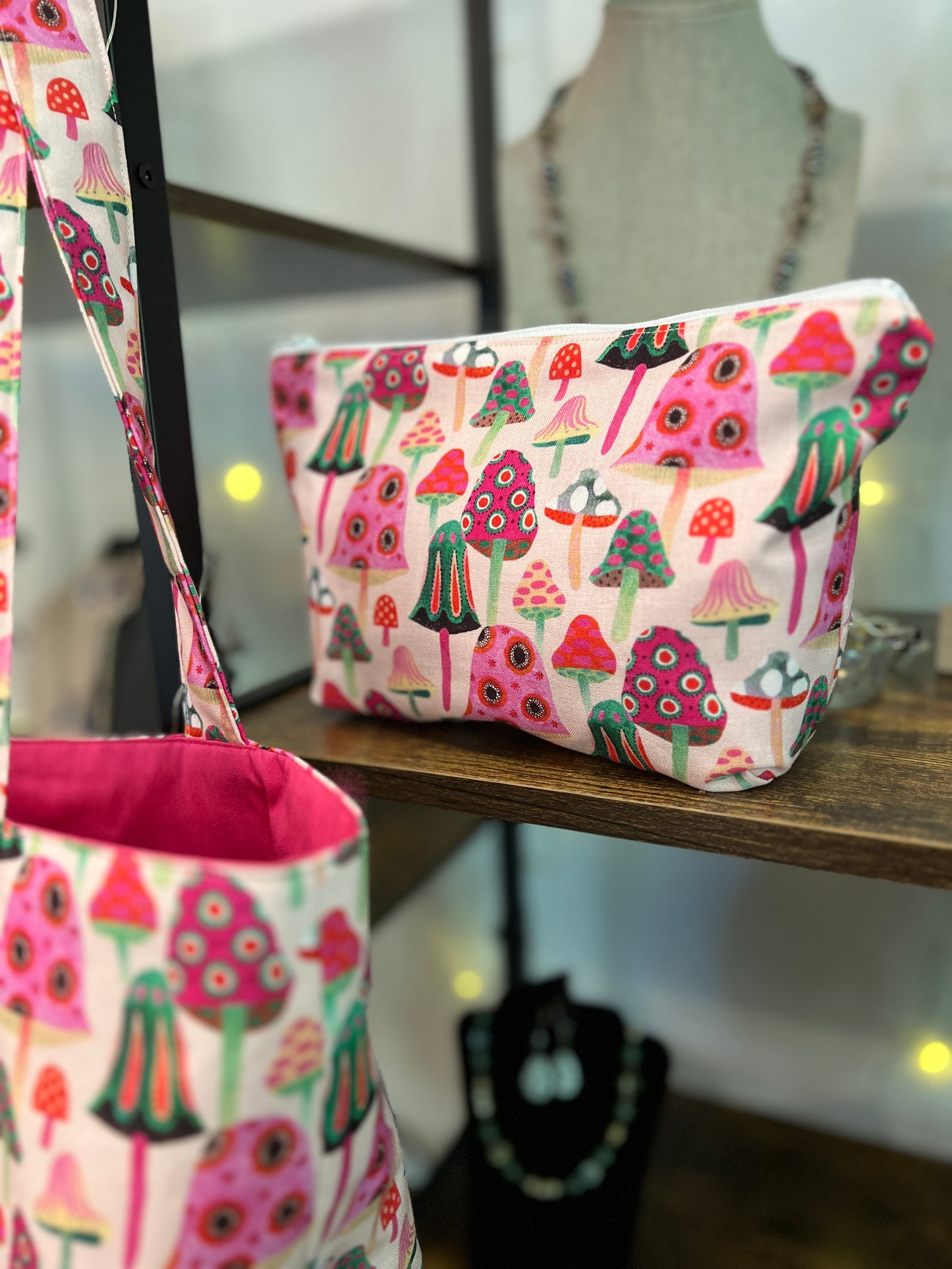 Mushroom Tote bag with matching zipper pouch