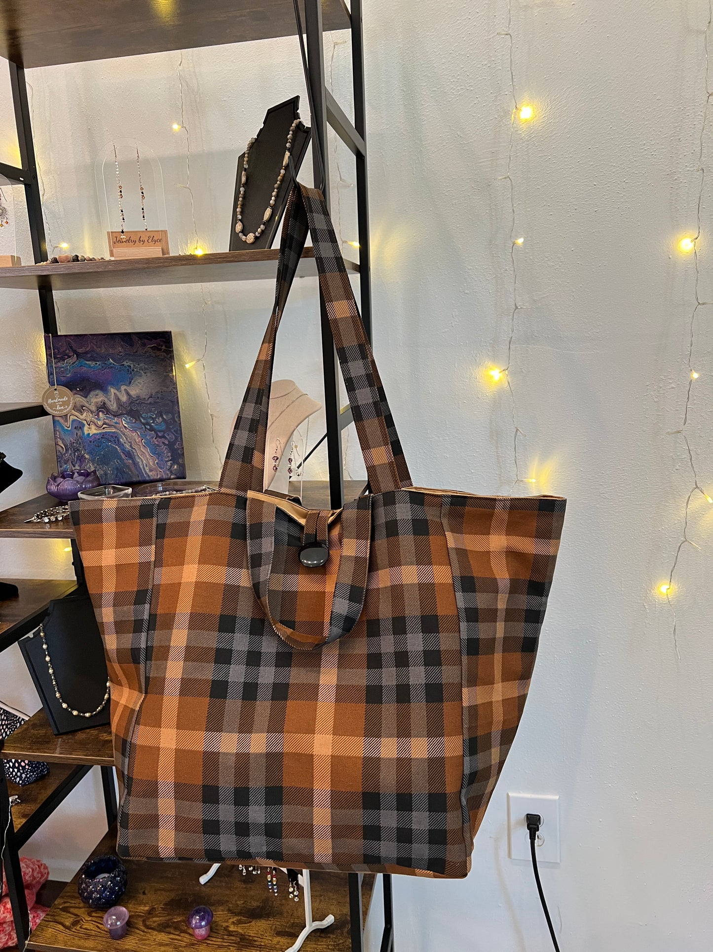 The Everything Tote! Brown Plaid w/Zipper Pouch