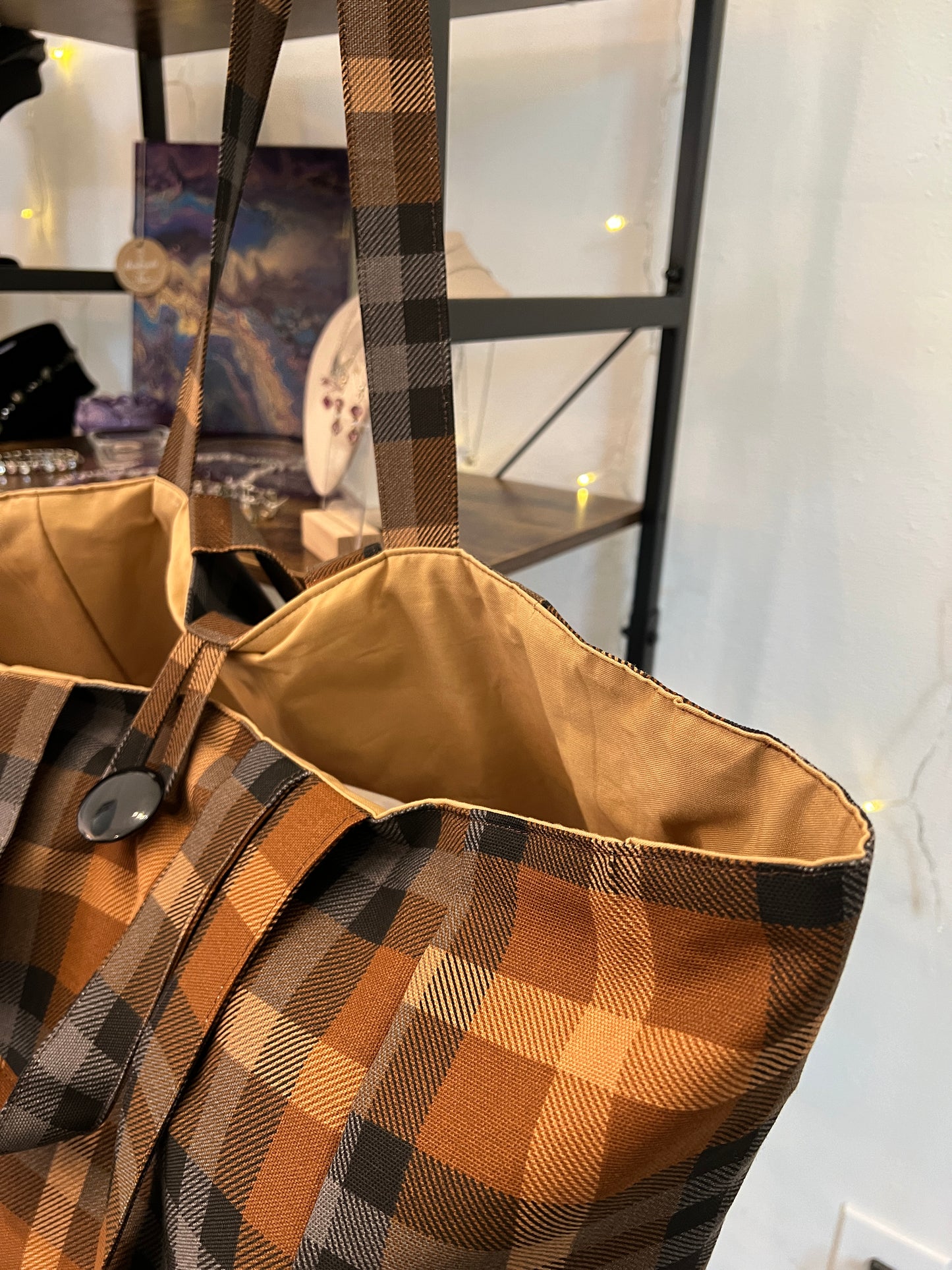 The Everything Tote! Brown Plaid w/Zipper Pouch