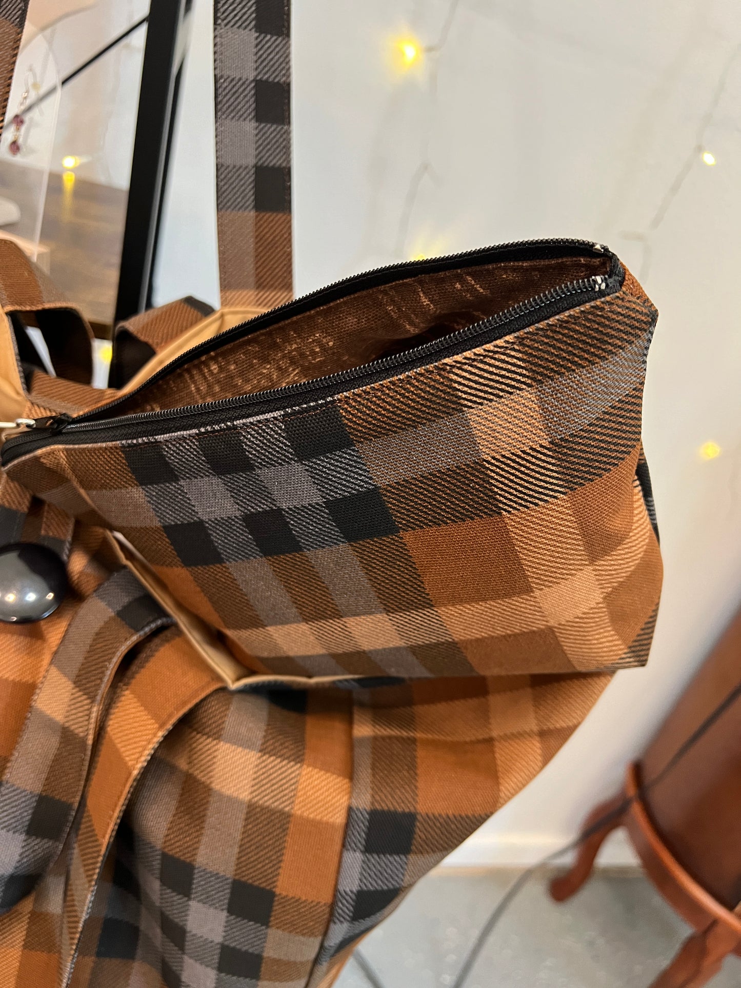 The Everything Tote! Brown Plaid w/Zipper Pouch