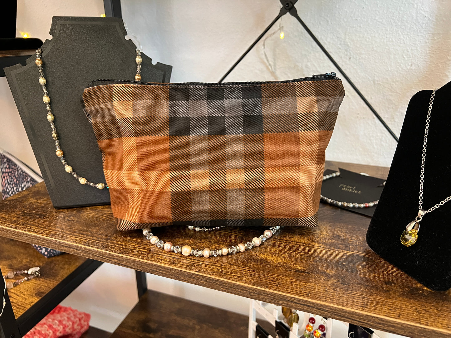 The Everything Tote! Brown Plaid w/Zipper Pouch