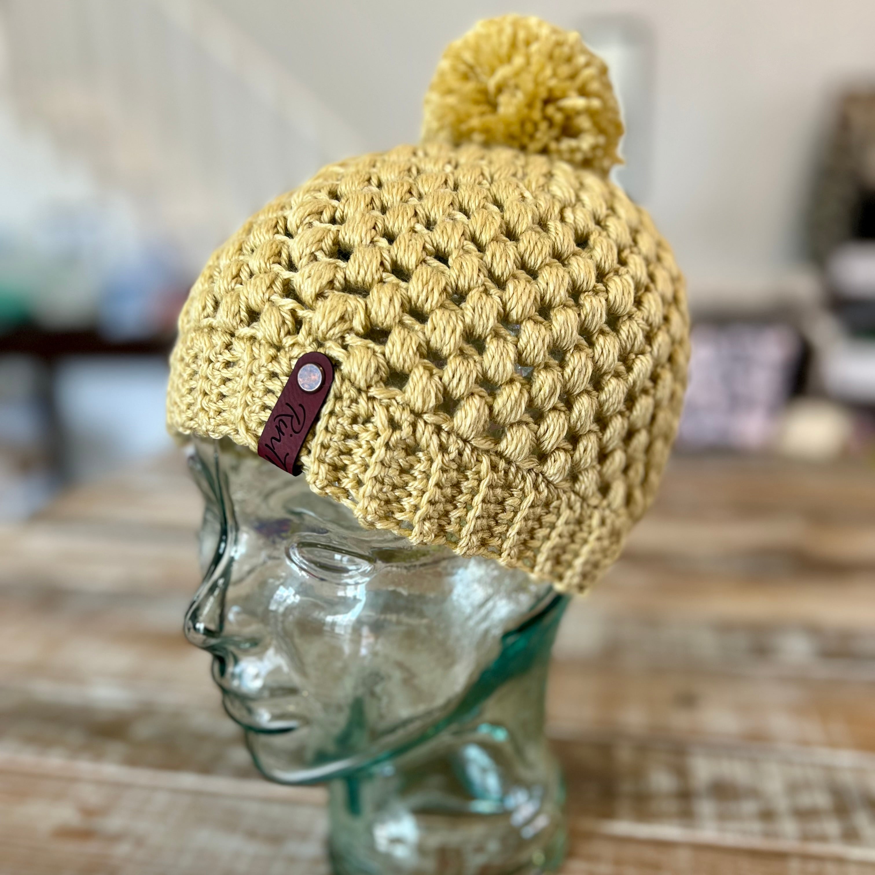 Golden wheat yellow pom pom beanie