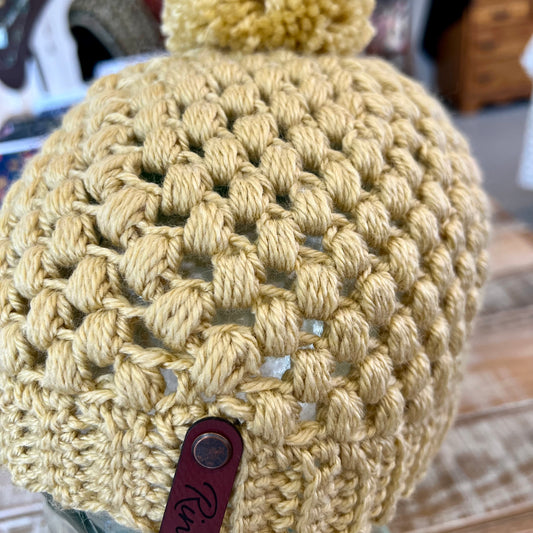 Golden wheat yellow pom pom beanie