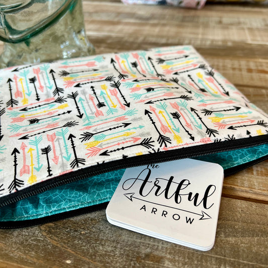 Artful Arrow handmade zipper pouch with Aqua lining