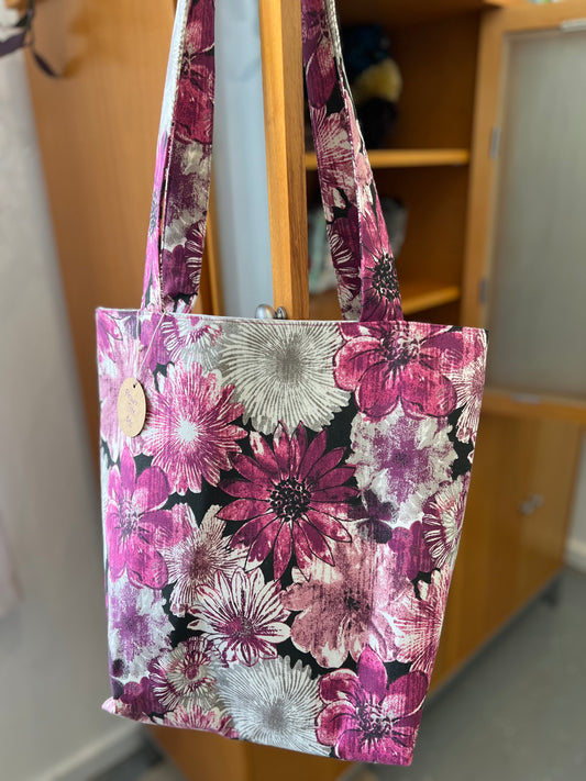Magenta -large floral print tote and pouch set