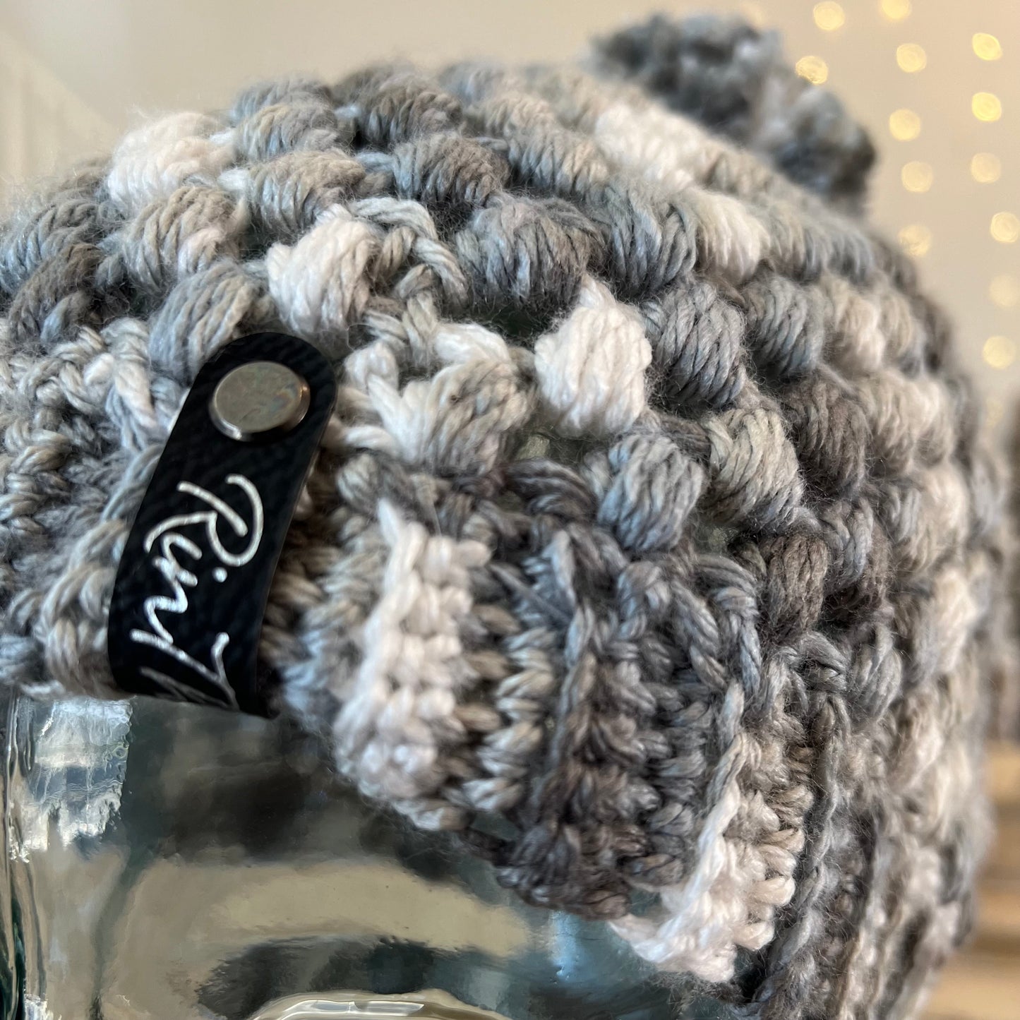 Grey & White pom pom beanie