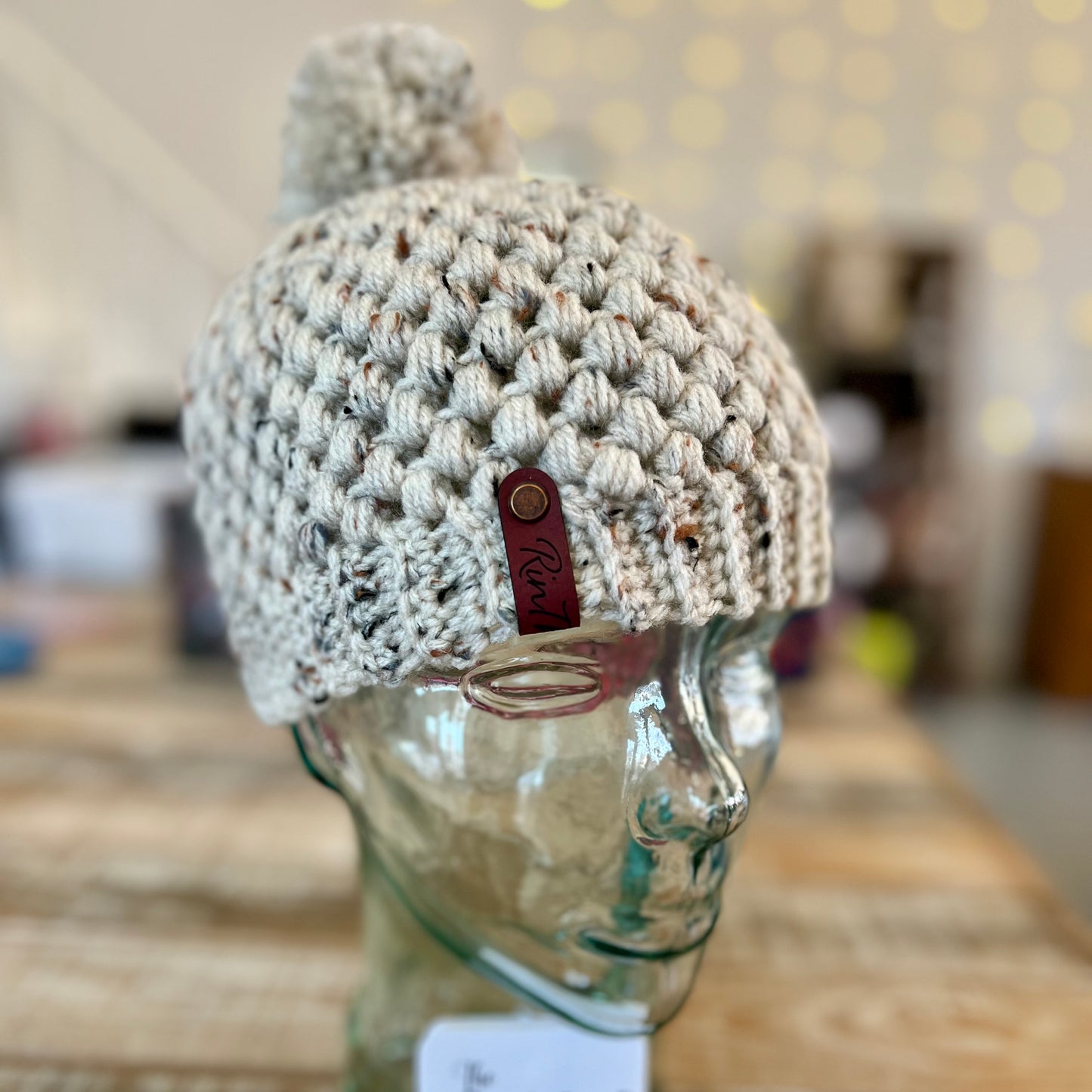 Oatmeal fleck pom pom beanie