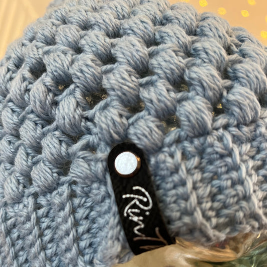 Powder blue pom pom beanie