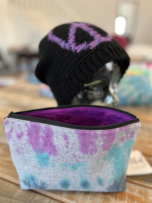 Upcycled Tie-dye pouch - Gray, blue, green, and purple