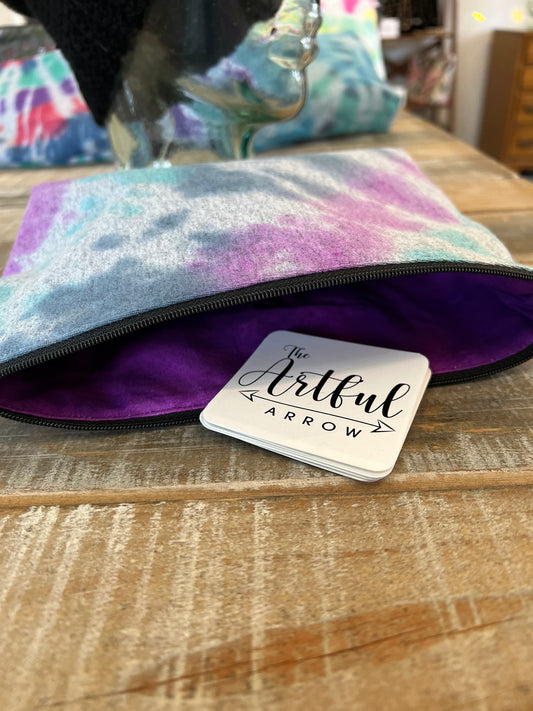 Upcycled Tie-dye pouch - Gray, blue, green, and purple